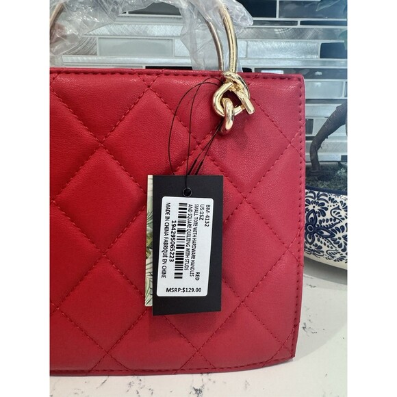 Badgley Mischka Red Quilted Bag With Gold Accents New With Tags MSRP $129 - Picture 3 of 6